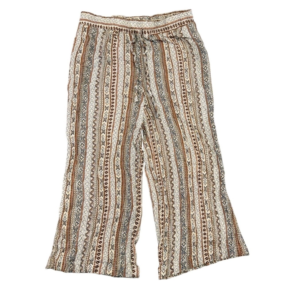 Sabrina Lauren New York Womens PM Brown Geometric Tribal Rayon Wide Leg Pants